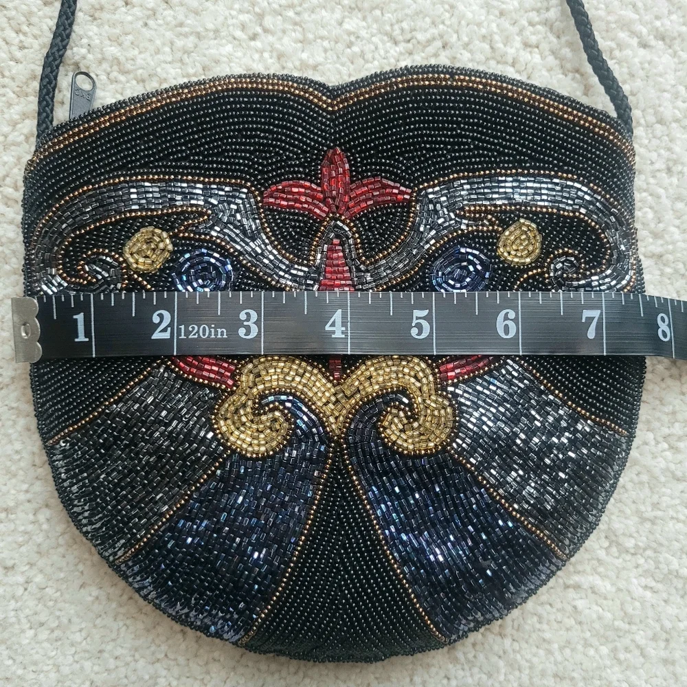VINTAGE Flapper Bohemian Beaded Purse Black Gold Red Blue Evening Clutch
